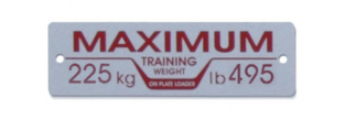 Plaque de charge maximale 225 kg - 495 lb